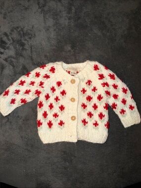 Huggalugs Cream Red Floral Knit Cardigan 12-18M Like New